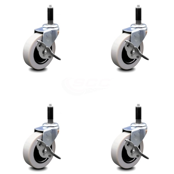 3 Inch Thermoplastic Wheel 1 Inch Expanding Stem Caster with Brakes, 4PK